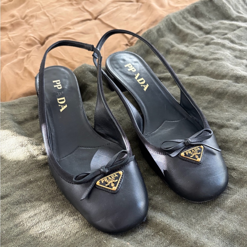 Prada Women's Black Bow Slingback Flats